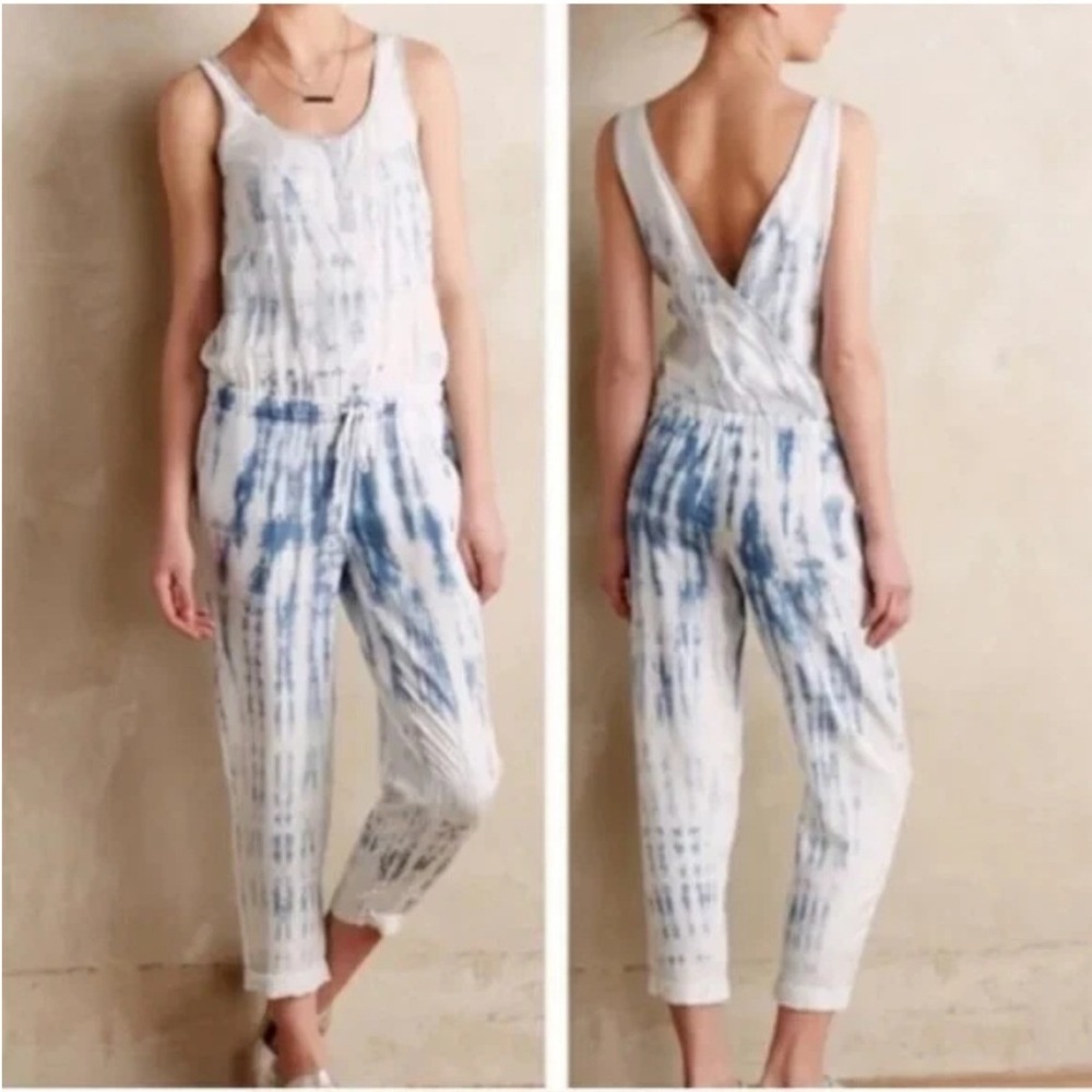 Cloth & Stone Blue Tie Dye Tencel Henley Jumpsuit Medium C6609-670 Wrap Back